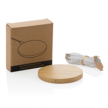 Logotrade Werbegeschenke das Foto: Rundes kabelloses 5W-Ladegerät aus Bambus