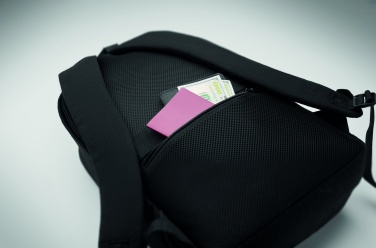 Logotrade werbemittel das Foto: Ein 15-Zoll-Laptop-Rucksack aus recycelter Baumwolle (Pre-Consumer) und recyceltem Polyester mit individuell anpassbarem Druck