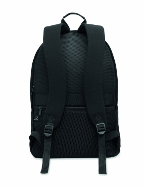 Logotrade Logogeschenke das Foto: Ein 15-Zoll-Laptop-Rucksack aus recycelter Baumwolle (Pre-Consumer) und recyceltem Polyester mit individuell anpassbarem Druck