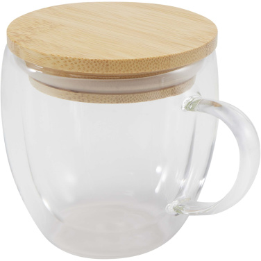Logotrade Werbegeschenke das Foto: Lenora 250 ml Glasbecher mit Bambusdeckel