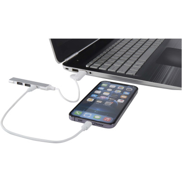 Logotrade Werbegeschenke das Foto: Alkaid 4 Port Hub aus recyceltem Aluminium mit USB-A- und Typ-C-Anschlüssen und zwei Eingängen
