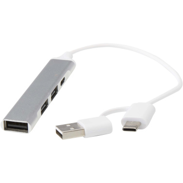 Logotrade Logogeschenke das Foto: Alkaid 4 Port Hub aus recyceltem Aluminium mit USB-A- und Typ-C-Anschlüssen und zwei Eingängen