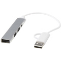 Alkaid 4 Port Hub aus recyceltem Aluminium mit USB-A- und Typ-C-Anschlüssen und zwei Eingängen, Silber