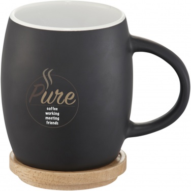 Logo trade business gifts image of: Hearth 400 ml ceramic mug with wooden coaster