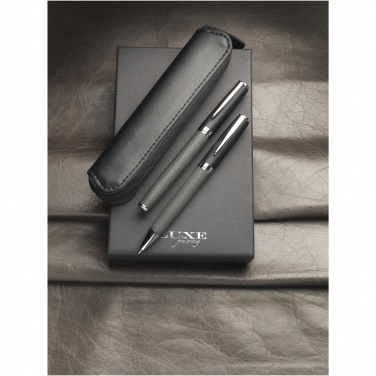 Logo trade promotional merchandise image of: Carbon duo pen gift set with pouch