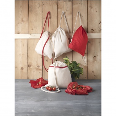 Logo trade promotional giveaways image of: Oregon 100 g/m² cotton drawstring bag with coloured cords 5L