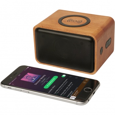 Logo trade promotional product photo of: Wooden 3W speaker with wireless charging pad
