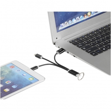 Logo trade corporate gifts image of: Metal 3-in-1 charging cable with keychain