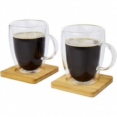 Logo trade promotional items image of: Manti 2-piece 350 ml double-wall glass cup with bamboo coaster 