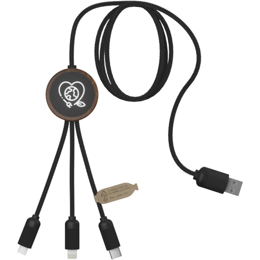 Logotrade advertising product picture of: SCX.design C36 3-in-1 rPET light-up logo extended charging cable with round bamboo casing