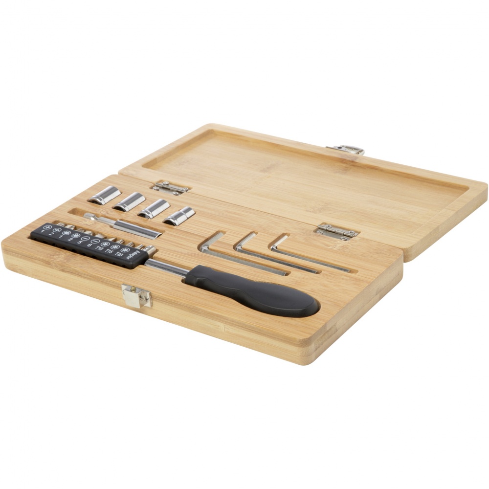 Logo trade promotional merchandise image of: Rivet 19-piece bamboo/recycled plastic tool set