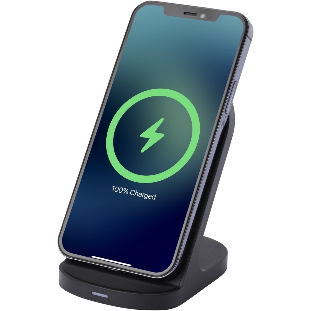 Logotrade advertising product picture of: Loop 15W dual coil RCS recycled plastic wireless charging stand