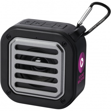 Logo trade advertising products image of: Solo 3W IPX5 RCS recycled plastic solar Bluetooth® speaker with carabiner 