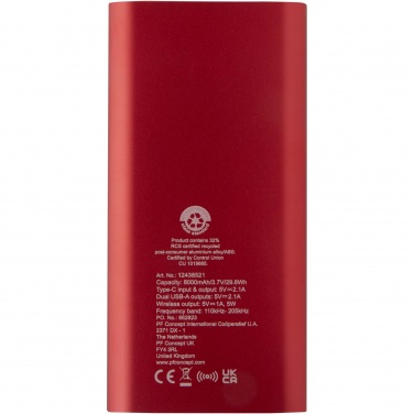 Logotrade promotional giveaways photo of: Juice 8000 mAh Type-C recycled aluminium wireless power bank