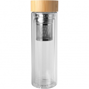 Logo trade promotional product photo of: Bailey 400 ml borsilicate glass infuser bottle with bamboo lid