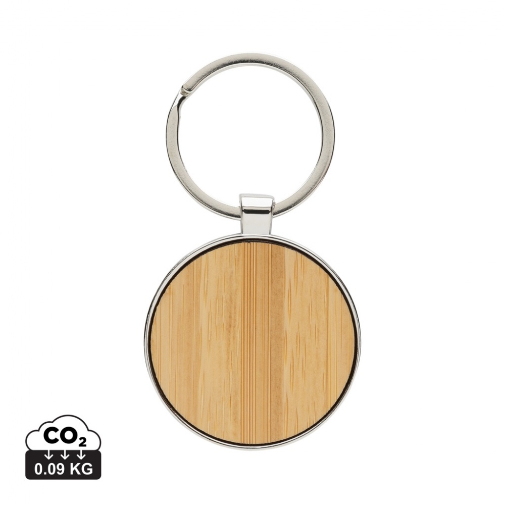 Logotrade promotional item image of: RCS recycled zinc alloy round keychain with bamboo