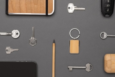 Logo trade corporate gift photo of: RCS recycled zinc alloy rectangle keychain with bamboo