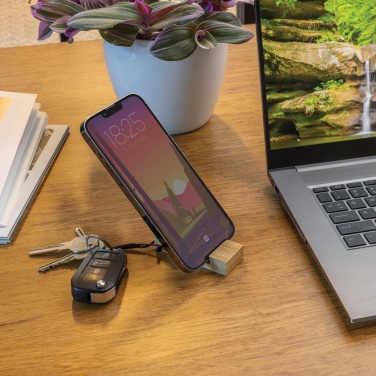 Logo trade corporate gifts image of: Standkey bamboo keychain phone stand