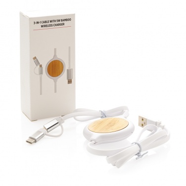 Logo trade promotional items picture of: 3-in-1 cable with 5W bamboo wireless charger