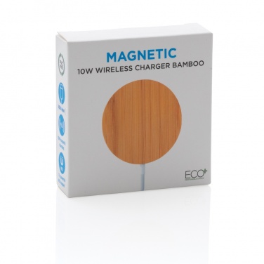 Logo trade promotional merchandise picture of: 10W bamboo magnetic wireless charger