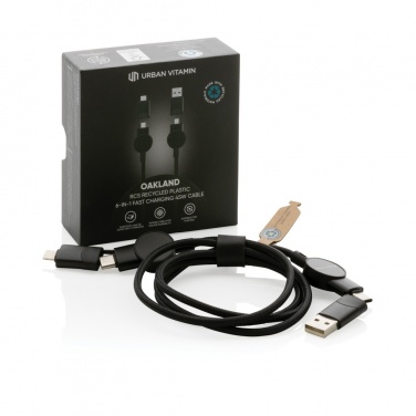 Logo trade promotional merchandise image of: Oakland RCS recycled plastic 6-in-1 fast charging 45W cable