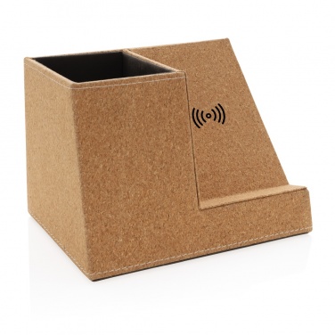 Logo trade promotional gift photo of: Cork pen holder and 5W wireless charger