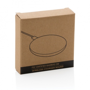 Logo trade corporate gifts picture of: Bamboo 5W round wireless charger
