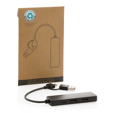 Logotrade promotional gift picture of: RCS recycled plastic USB hub with dual input