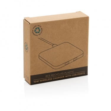 Logo trade advertising products image of: RCS recycled plastic 10W Wireless charger with USB Ports