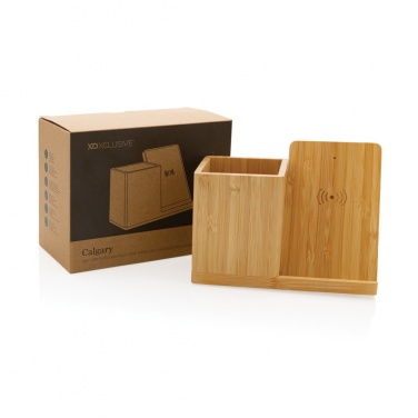 Logo trade promotional gifts picture of: Calgary bamboo 10W wireless charger
