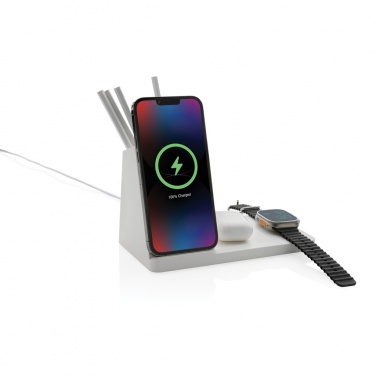 Logo trade promotional products image of: Ontario recycled plastic & bamboo 3-in-1 wireless charger