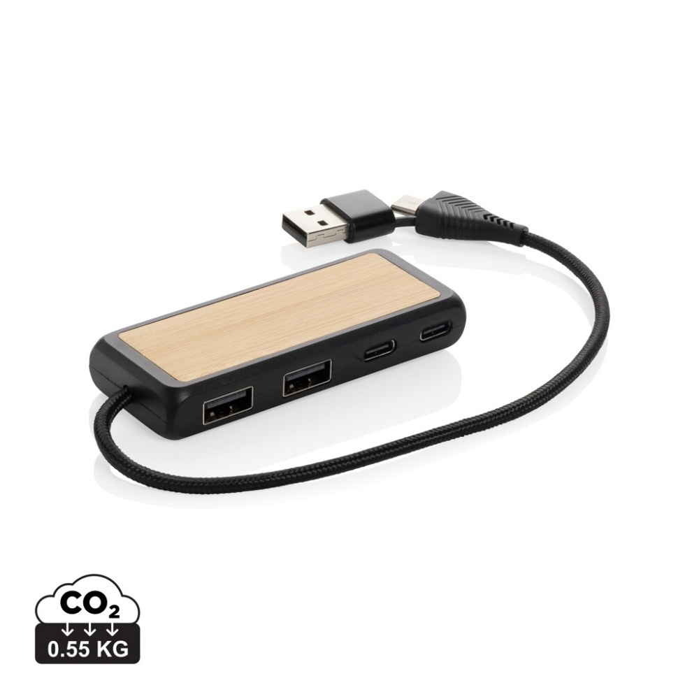 Logotrade promotional gifts photo of: Link RCS recycled plastic and bamboo dual Input USB hub