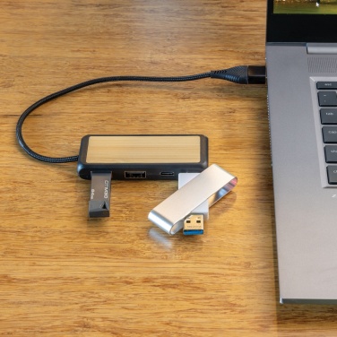 Logotrade promotional gift image of: Link RCS recycled plastic and bamboo dual Input USB hub