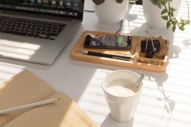 Logotrade promotional products photo of: Bamboo desk organiser 5W wireless charger