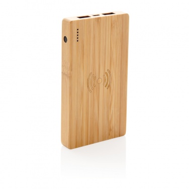 Logo trade promotional giveaway photo of: Bamboo 4.000 mAh wireless 5W Powerbank