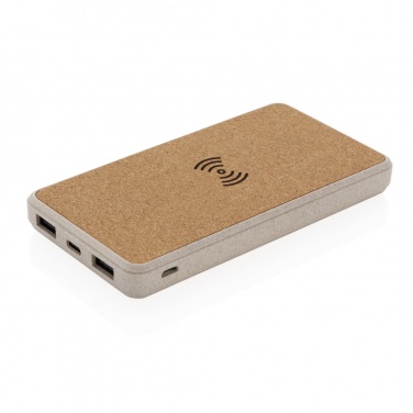 Logo trade promotional merchandise picture of: Cork and Wheat Straw 8.000 mAh 5W wireless powerbank