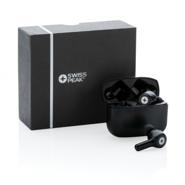Logo trade promotional products image of: RCS recycled plastic Swiss Peak ANC TWS earbuds