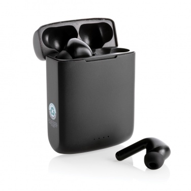 Logotrade promotional item picture of: Skywave RCS recycled plastic solar earbuds