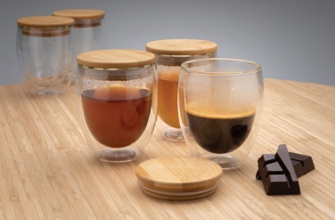 Logo trade promotional gifts picture of: Double wall borosilicate glass with bamboo lid 250ml 2pc set