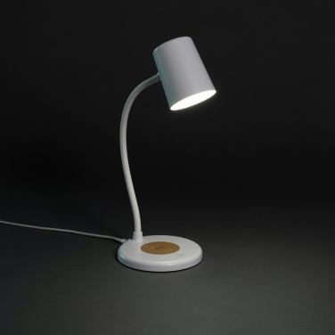 Logo trade corporate gifts image of: Zenara RCS recycled plastic and cork 15W wireless desk lamp
