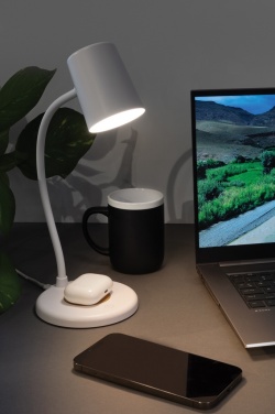 Logo trade promotional giveaways image of: Zenara RCS recycled plastic and cork 15W wireless desk lamp