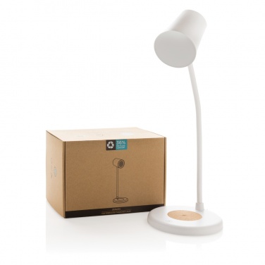 Logotrade corporate gift image of: Zenara RCS recycled plastic and cork 15W wireless desk lamp
