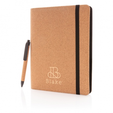 Logo trade promotional products image of: Deluxe cork portfolio A5 with pen