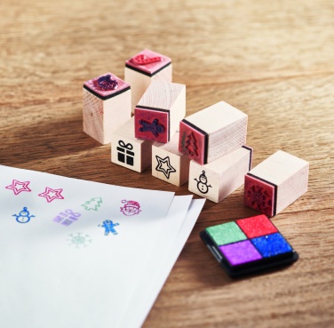 Logo trade promotional merchandise photo of: 8 wooden Christmas stamps set
