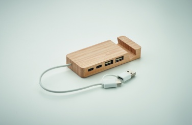 Logo trade promotional giveaways image of: Bamboo USB 4 ports hub