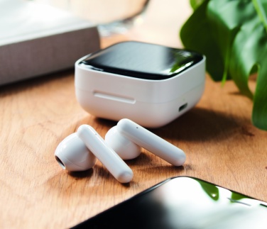 Logo trade advertising products image of: TWS earbuds with solar charger