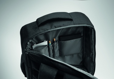 Logotrade advertising product picture of: A safe 15-inch laptop backpack made of 300D RPET with a 210D RPET lining and customizable printing.