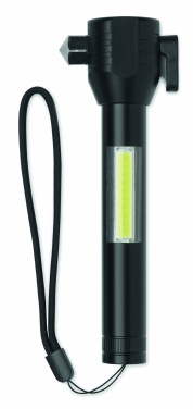 Logotrade promotional products photo of: 3-in-1 aluminum flashlight with an emergency hammer and seatbelt cutter, customizable with printing