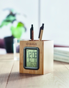 Logotrade promotional merchandise image of: Bamboo pen holder and LCD clock