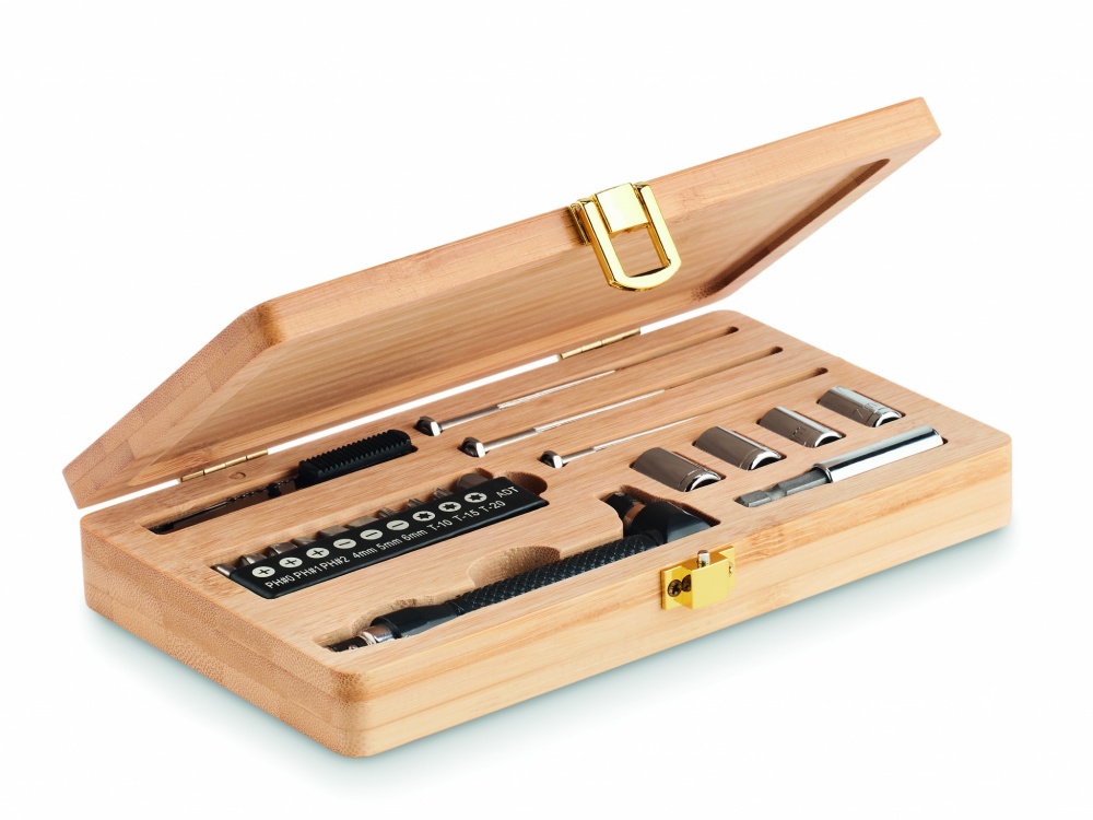 Logotrade promotional products photo of: 21 pcs tool set in bamboo case